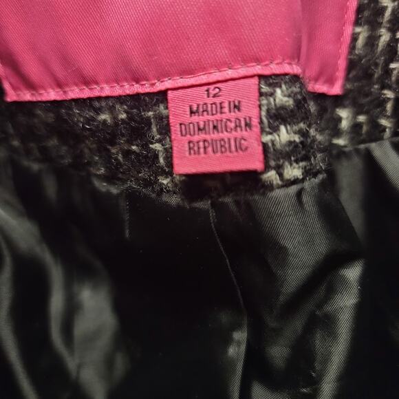 Betsey Johnson Size 12 wool Double breasted coat black Cream Tweed Jacket Pocket - Picture 10 of 11